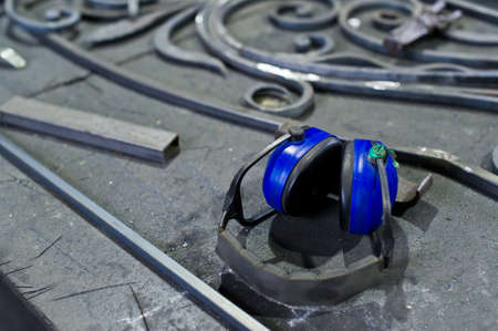 Blue noise-cancelling headphonesの写真素材