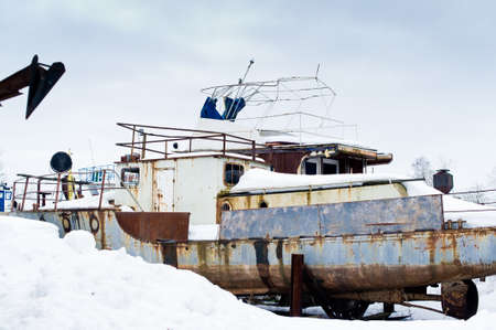 Abandoned rusty shipの写真素材
