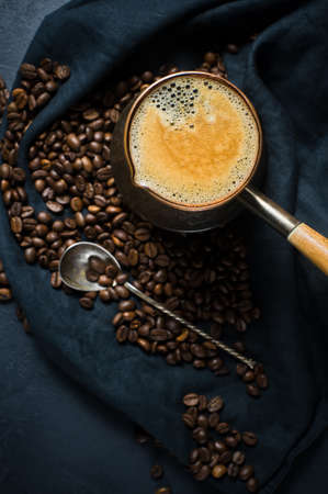 Coffee in Turk, Breakfast. Black background, top viewの写真素材