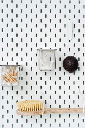 some bath accessories on the white background