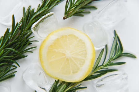 lemon and rosemary on iceの写真素材