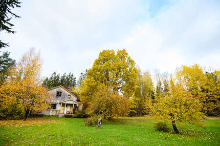 Old House with nice garden in autumn. Suburb of Helsinki, Finlandの写真素材