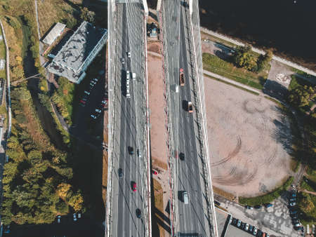 Aerialphoto screw bridge over the Neva river. St. Petersburg, Russia. Flatley.の写真素材