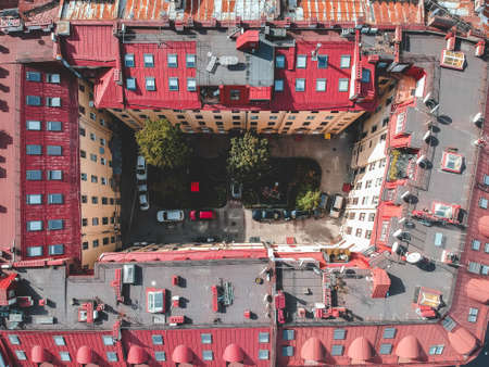 Aerialphoto city center, old houses, yards, gardens. St. Petersburg, Russia. Flatley.の写真素材