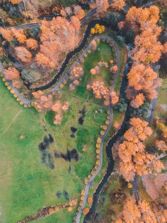 Aerial view on autumn Park in the suburbs of the city. St. Petersburg, Russiaの写真素材