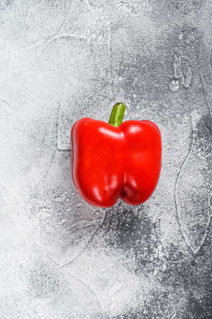 Red sweet pepper. Gray background. Top view. Space for text.の写真素材