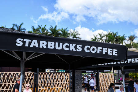 Starbucks coffee shop in the Siam Mall in Costa Adeje. 07.01.2020 Tenerife, Canary Islands.のeditorial素材