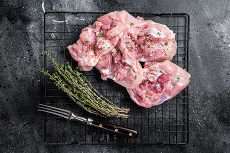 Sandwich toast with Salted salmon fillet, herbs on a wooden board. wooden background. top view. copyspace.の写真素材