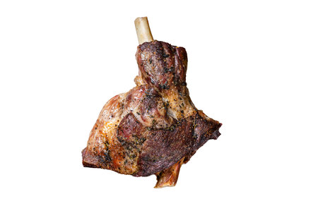 Roast Lamb leg with herbs and garlic. isolated on white background.の写真素材