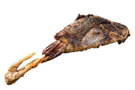 BBQ Roasted lamb mutton leg with herbs and spices on a grill. isolated on white backgroundの写真素材