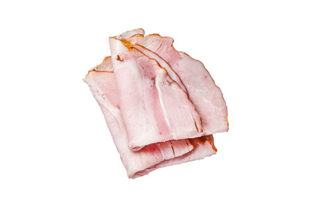 Sliced Ham from pork meat, Prosciutto cotto. isolated on white background.の写真素材