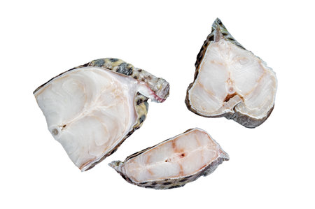 Raw atlantic wolffish fish Steak. isolated on white backgroundの写真素材