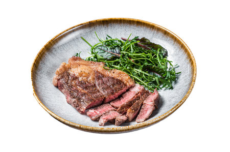 BBQ Roasted Chuck Roll Tender beef steak with salad in plate. isolated on white backgroundの写真素材