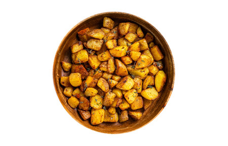 Fried potato - Patatas bravas traditional Spanish potatoes snack tapas. isolated on white backgroundの写真素材
