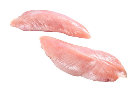 Raw Turkey steaks. breast fillet. isolated on white backgroundの写真素材
