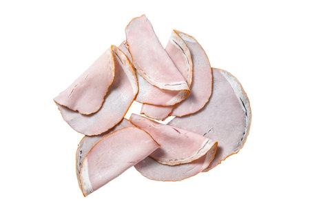 Slices of pork pastrami. organic meat. isolated on white background