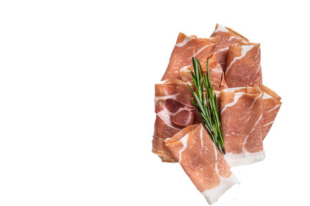 Italian prosciutto crudo parma ham on a table. High quality Isolate, white backgroundの写真素材