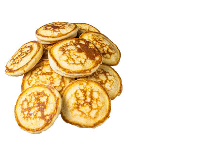 Stack of buttered pancakes on a kitchen table. High quality Isolate, white background
