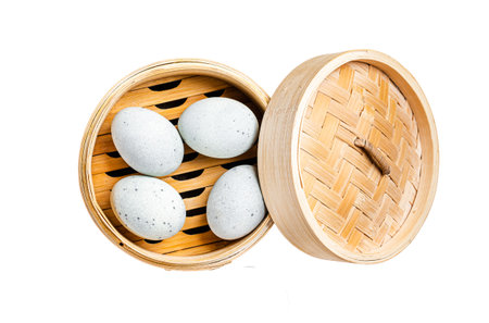 Black Century eggs, preserved duck egg, Chinese cuisine. Isolated, white backgroundの写真素材