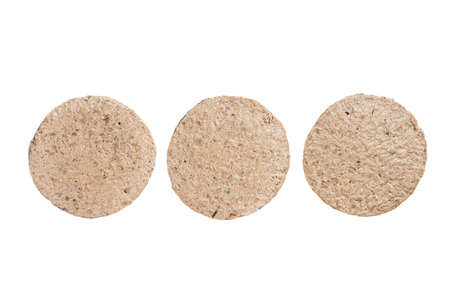 Raw Meat Free Plant Based Burger Patties, Vegetarian Cutlets. isolated on white backgroundの写真素材
