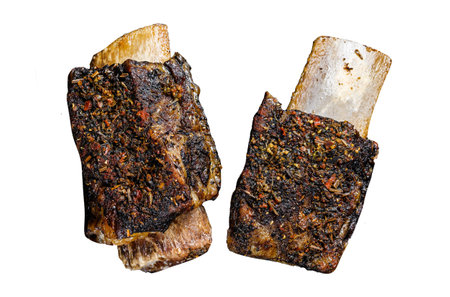 BBQ Beef Short Ribs with herbs. Isolated on white backgroundの写真素材