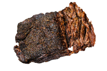 Homemade Smoked Barbecue Beef Brisket meat. Isolated on white backgroundの写真素材