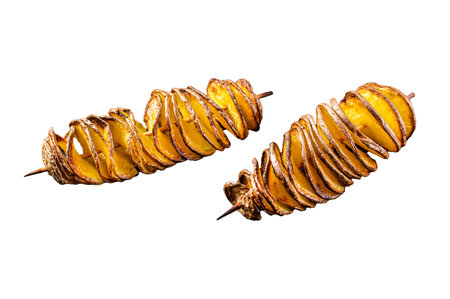 Twisted tornado potato chips. Isolated on white background, top view