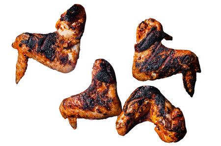 Chicken wings on barbecue, Isolated on white background, top viewの写真素材