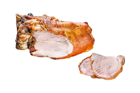 Sliced roasted pork knuckle Isolated on white background. Top viewの写真素材