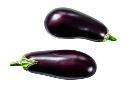 Raw purple eggplant. Organic vegetables. Isolated on white background. Top viewの写真素材