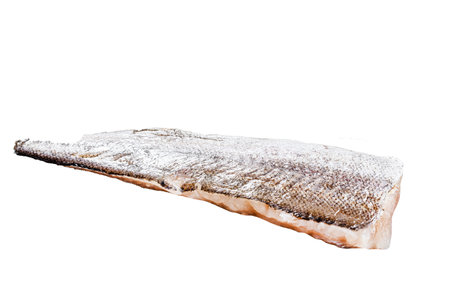 Raw fillet of hake fish. Isolated on white background. Top viewの写真素材