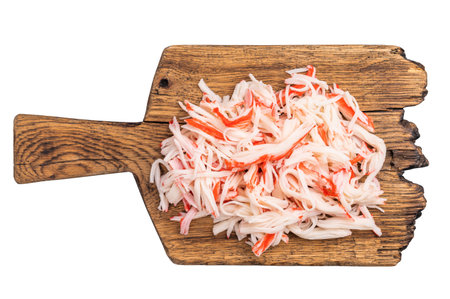 Lobster meat on a wooden board isolated on the white background. top view.の写真素材