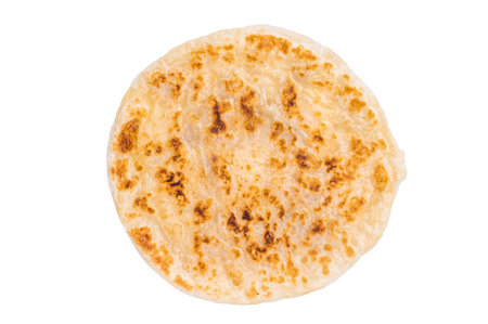 Homemade Kerala wheat paratha, layered parotta isolated on white background. top view.の写真素材