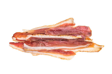 Smoked duck pastrami meat slices isolated on white background. top view.の写真素材