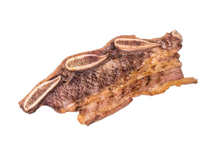 Cross-cut Galbi (Korean BBQ short rib) ready to eat. Isolated studio shot for menus, advertising, or recipe visualsの写真素材