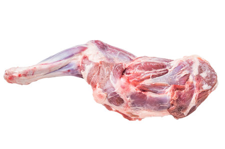Premium quality raw lamb shoulder, ready for your favorite marinade and culinary creations. isolated on white background. top view.の写真素材