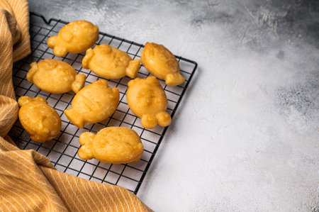 Korean pancake Bungeoppang, Fish shaped Waffle with sweet red bean filling. white background. top...