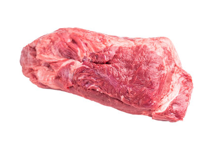 Close-up of raw boneless beef shank cuts, highlighting their tender texture and vibrant hue, ideal for culinary enthusiasts seeking quality ingredients. isolated on white background. top view.の写真素材