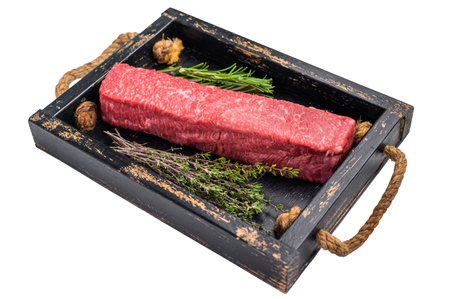 Fresh brisket cut, beautifully presented with intricate marbling. A must-have for steak enthusiasts looking to elevate their dining options. isolated on white background. top view.の写真素材