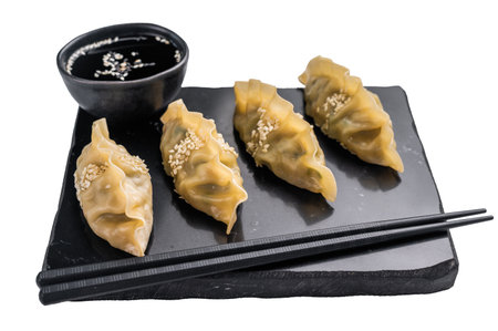 Steamed Chinese Jiaozi Dumplings with meat and vegetables isolated on white background.の写真素材