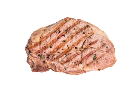 Grilled pork neck steaks isolated on white background. top view.の写真素材