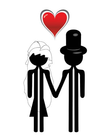 couple for a wedding with a red hartの写真素材