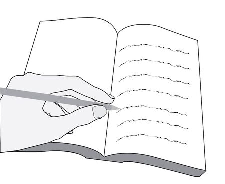 hand writing text in a book with a pen or pencilの写真素材