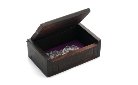 wooden box from bali with drawing insite from ladyの写真素材