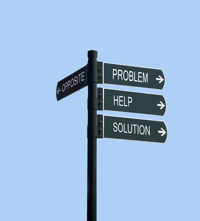 direction sign with problem help and solutionの写真素材