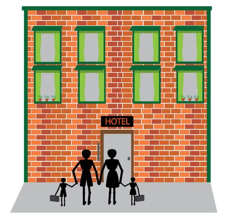 Family goes to hotel on vacationのイラスト素材