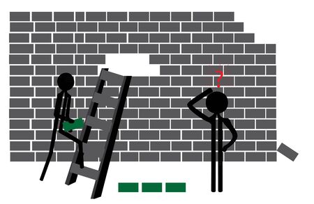  teamwork building a wall from stonesのイラスト素材