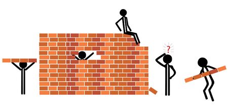  teamwork building a wall from stonesのイラスト素材