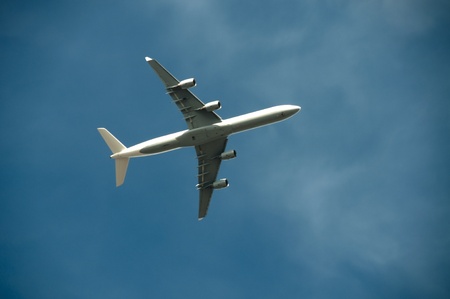 fly away with the plane in blue skyの写真素材