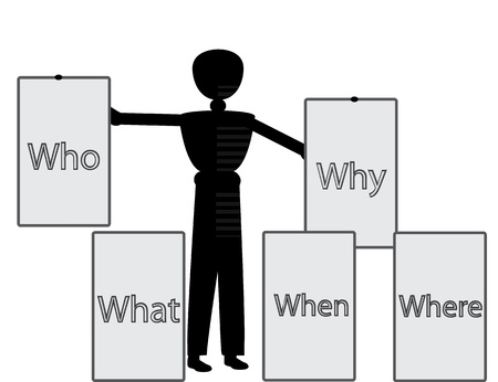 man holding why who where cardsのイラスト素材